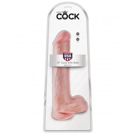 Телесный фаллоимитатор на присоске 13" Cock with Balls - 35,6 см.